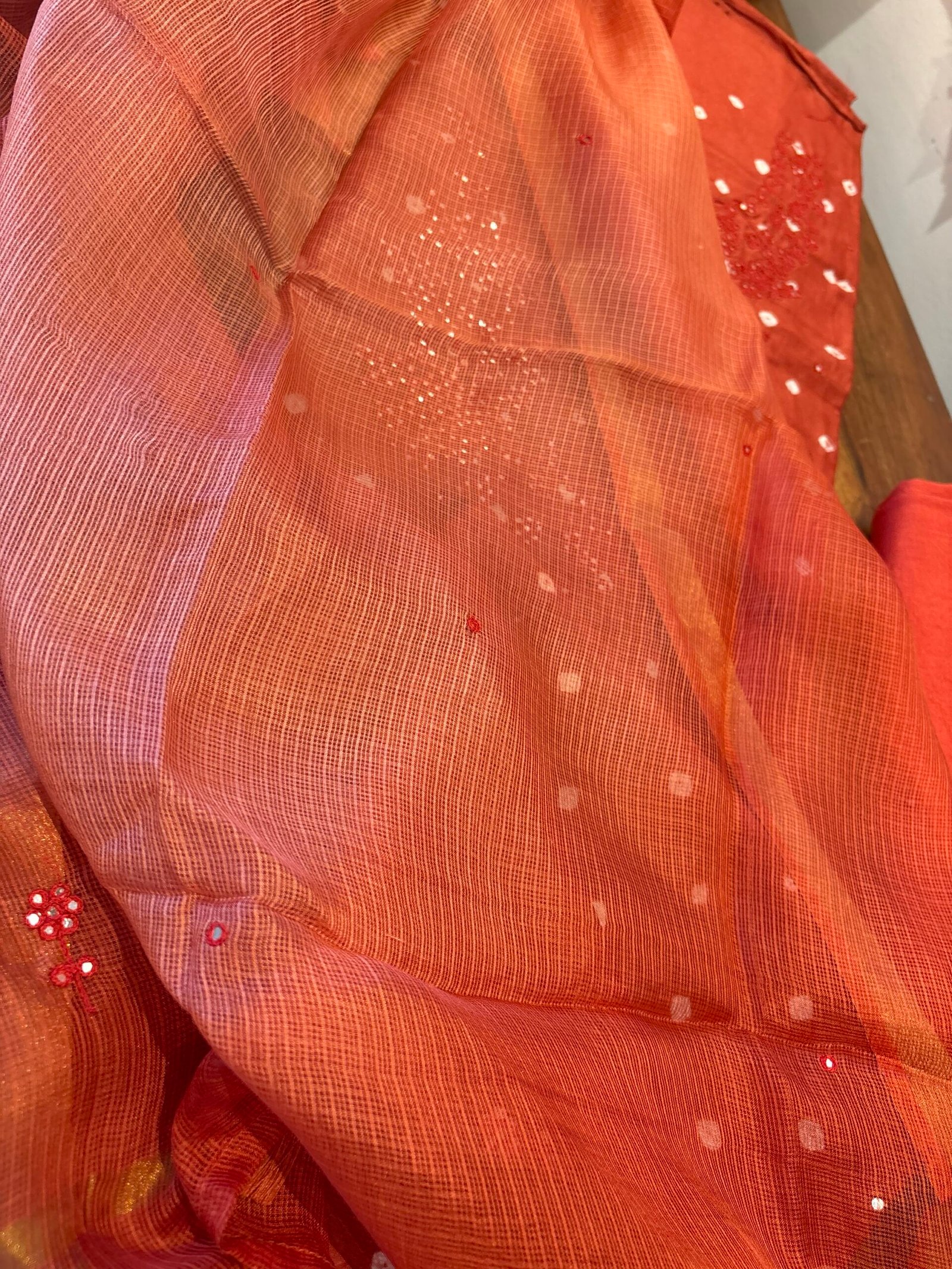 Bandhej and Handwork on Pure Chanderi Silk Salwars and Pure Kota Silk Dupatta by Ikhtirah - Image 7
