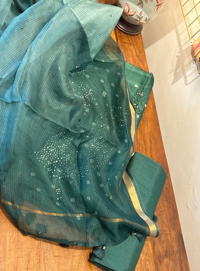 Bandhej and Handwork on Pure Chanderi Silk Salwars and Pure Kota Silk Dupatta by Ikhtirah