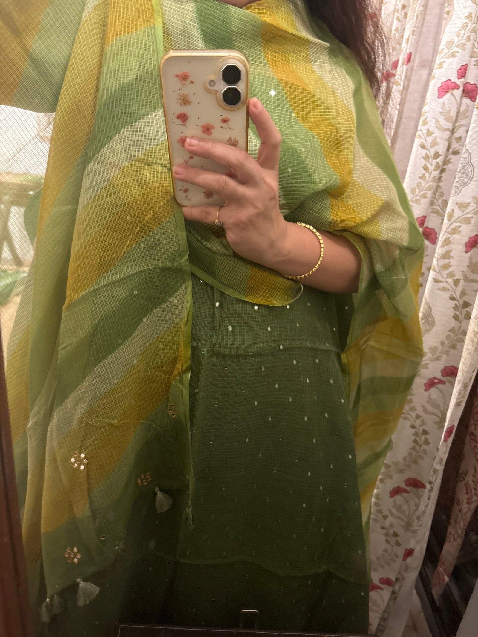 Pure Cotton Kota by Kota with hand mirror work Salwars by Ikhtirah (Mehdi Green) - Image 6