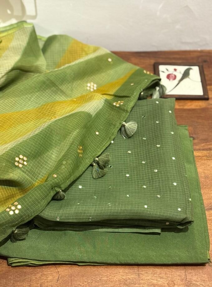 Pure Cotton Kota by Kota with hand mirror work Salwars by Ikhtirah (Mehdi Green)