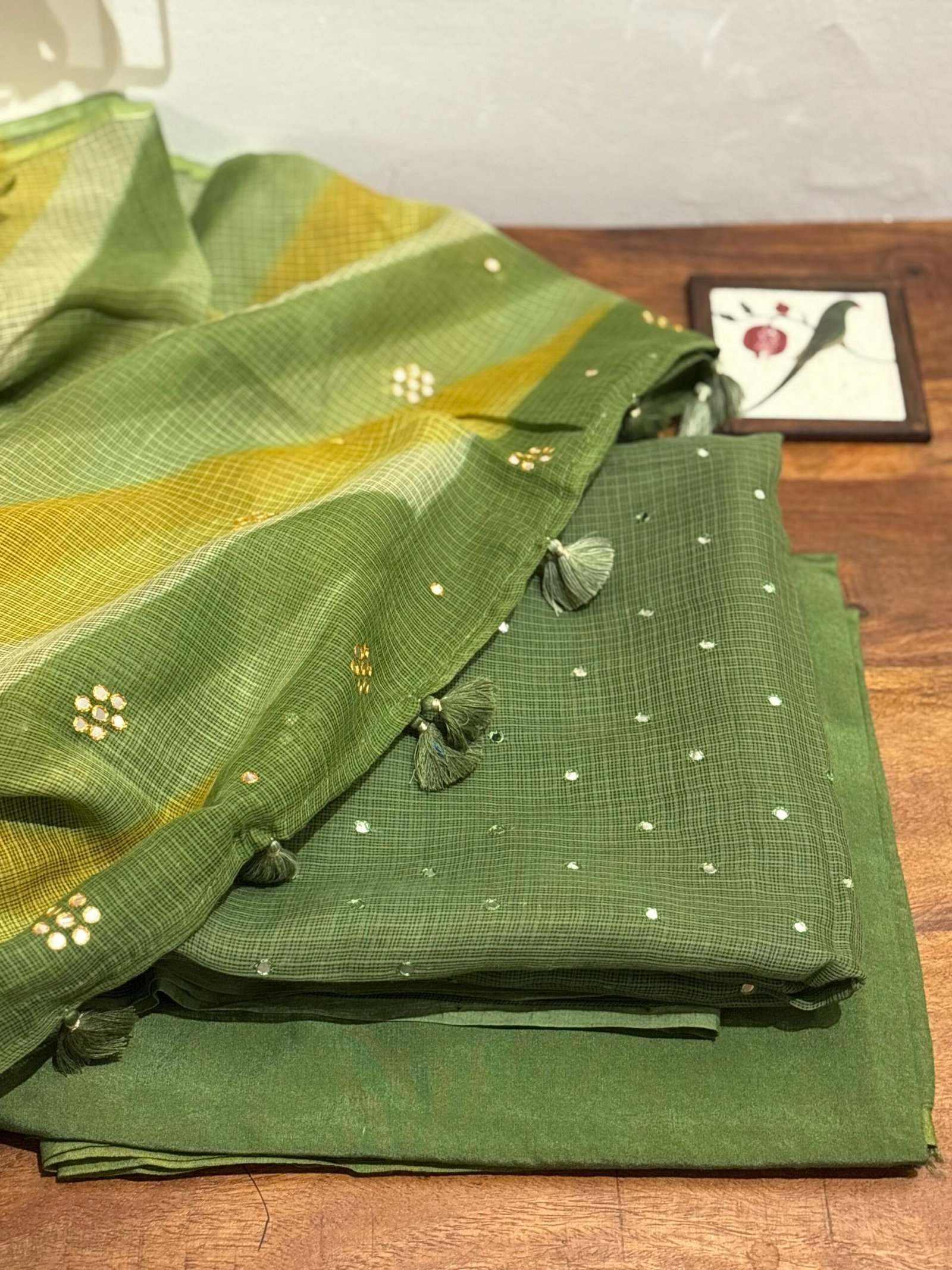 Pure Cotton Kota by Kota with hand mirror work Salwars by Ikhtirah (Mehdi Green)