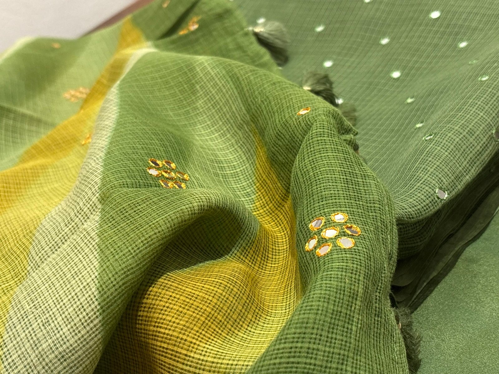 Pure Cotton Kota by Kota with hand mirror work Salwars by Ikhtirah (Mehdi Green) - Image 5