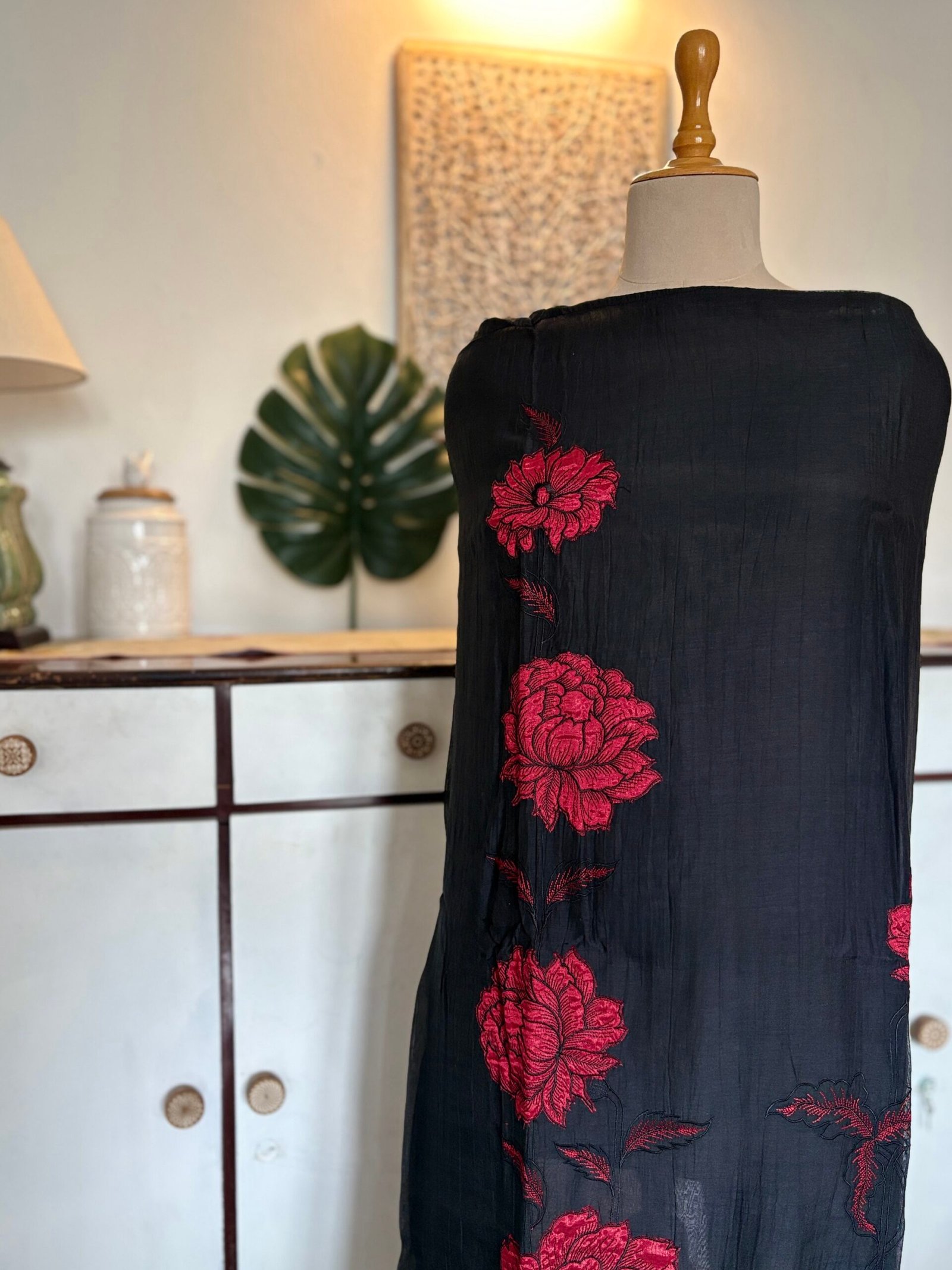 Applique and Embroidered Pure Chanderi Mul Salwars by Ikhtirah (Black) - Image 9