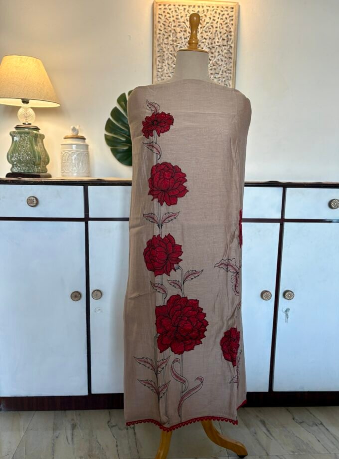 Applique and Embroidered Pure Chanderi Mul Salwars by Ikhtirah (Brown)