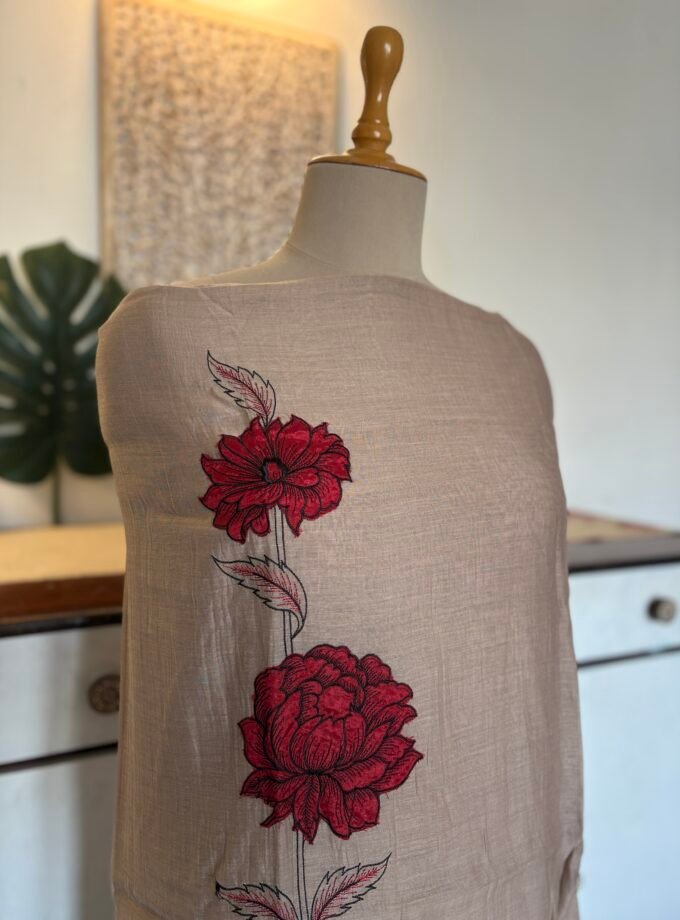 Applique and Embroidered Pure Chanderi Mul Salwars by Ikhtirah (Brown)