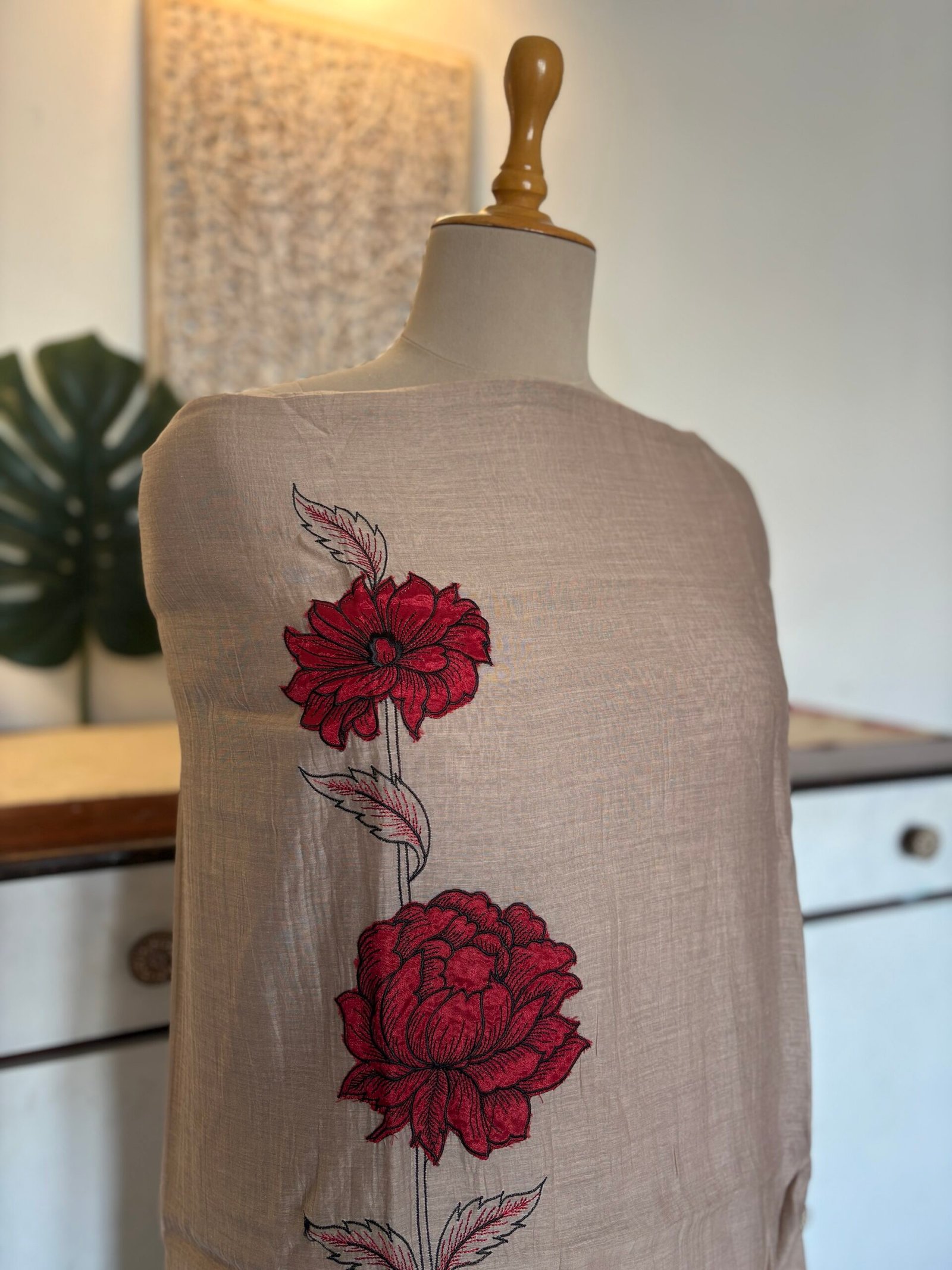 Applique and Embroidered Pure Chanderi Mul Salwars by Ikhtirah (Brown) - Image 5