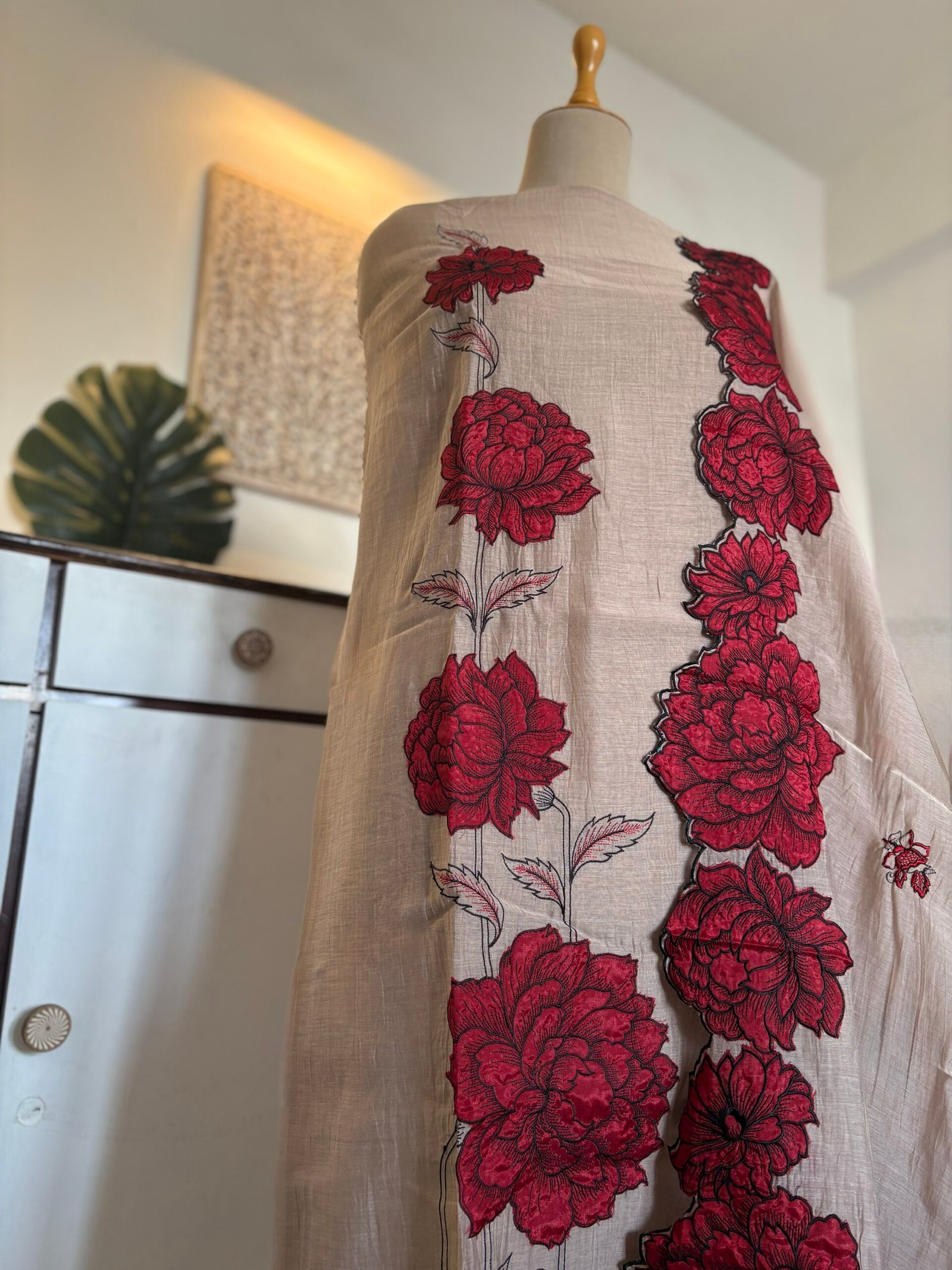 Applique and Embroidered Pure Chanderi Mul Salwars by Ikhtirah (Brown) - Image 3