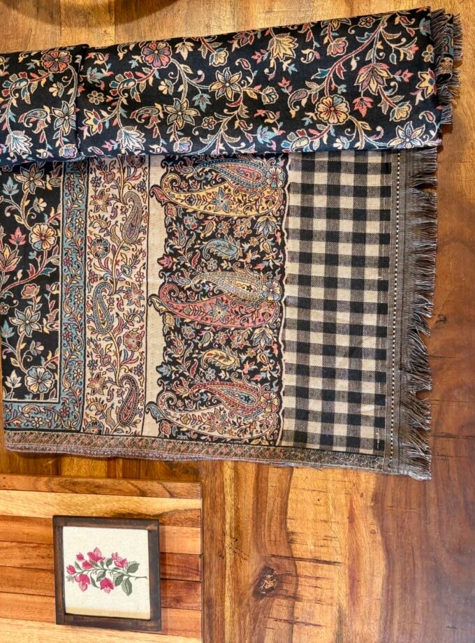 Woollen Woven Salwars with Reversible Shawl by Ikhtirah (Black)