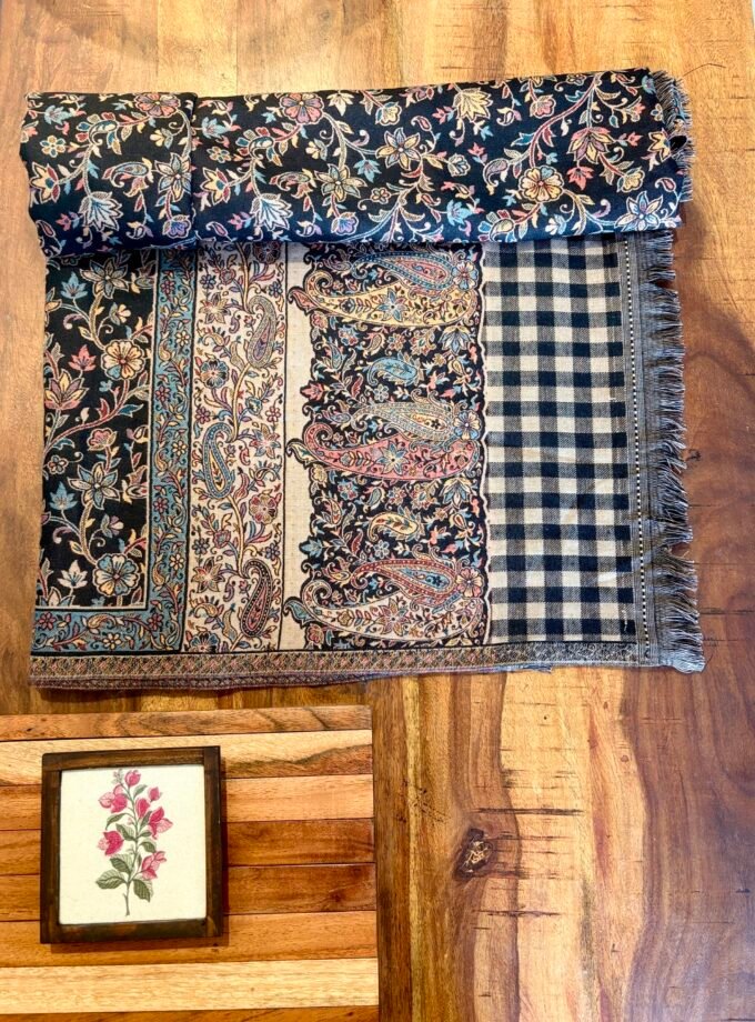 Woollen Woven Salwars with Reversible Shawl by Ikhtirah (Black)