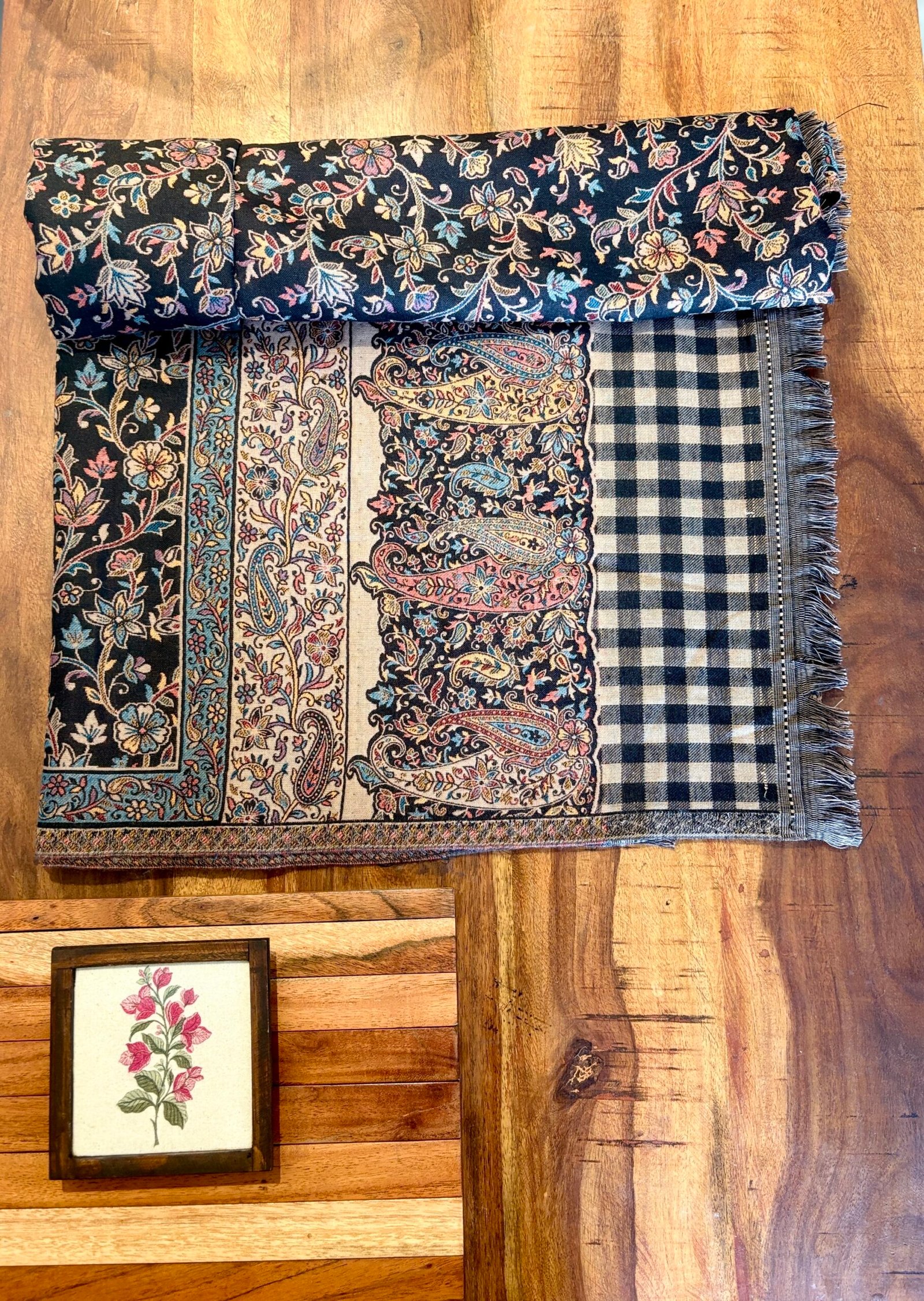 Woollen Woven Salwars with Reversible Shawl by Ikhtirah (Black) - Image 4