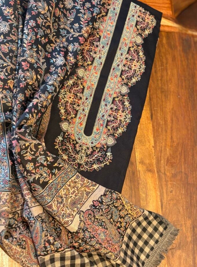 Woollen Woven Salwars with Reversible Shawl by Ikhtirah (Black)