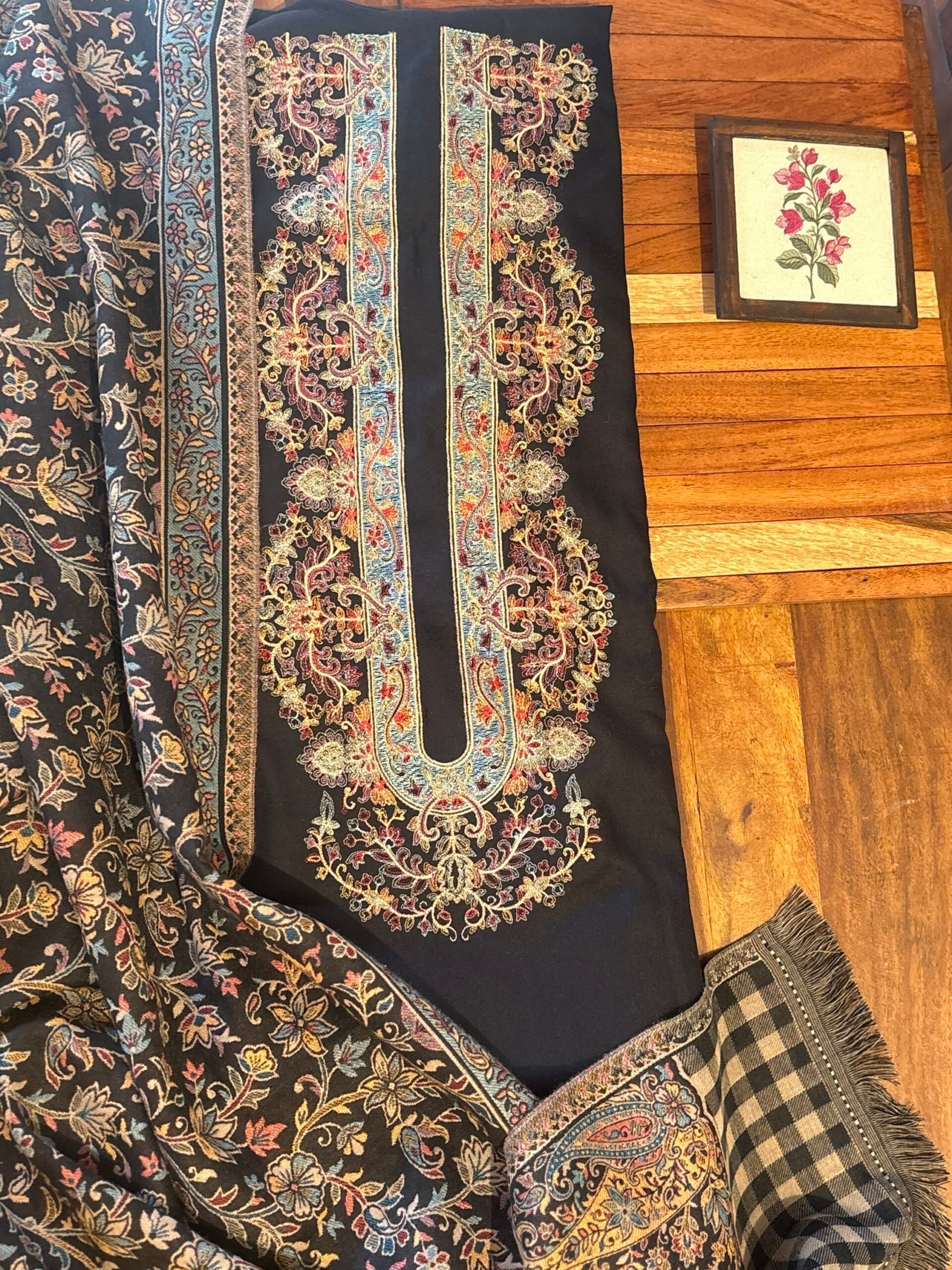 Woollen Woven Salwars with Reversible Shawl by Ikhtirah (Black) - Image 3