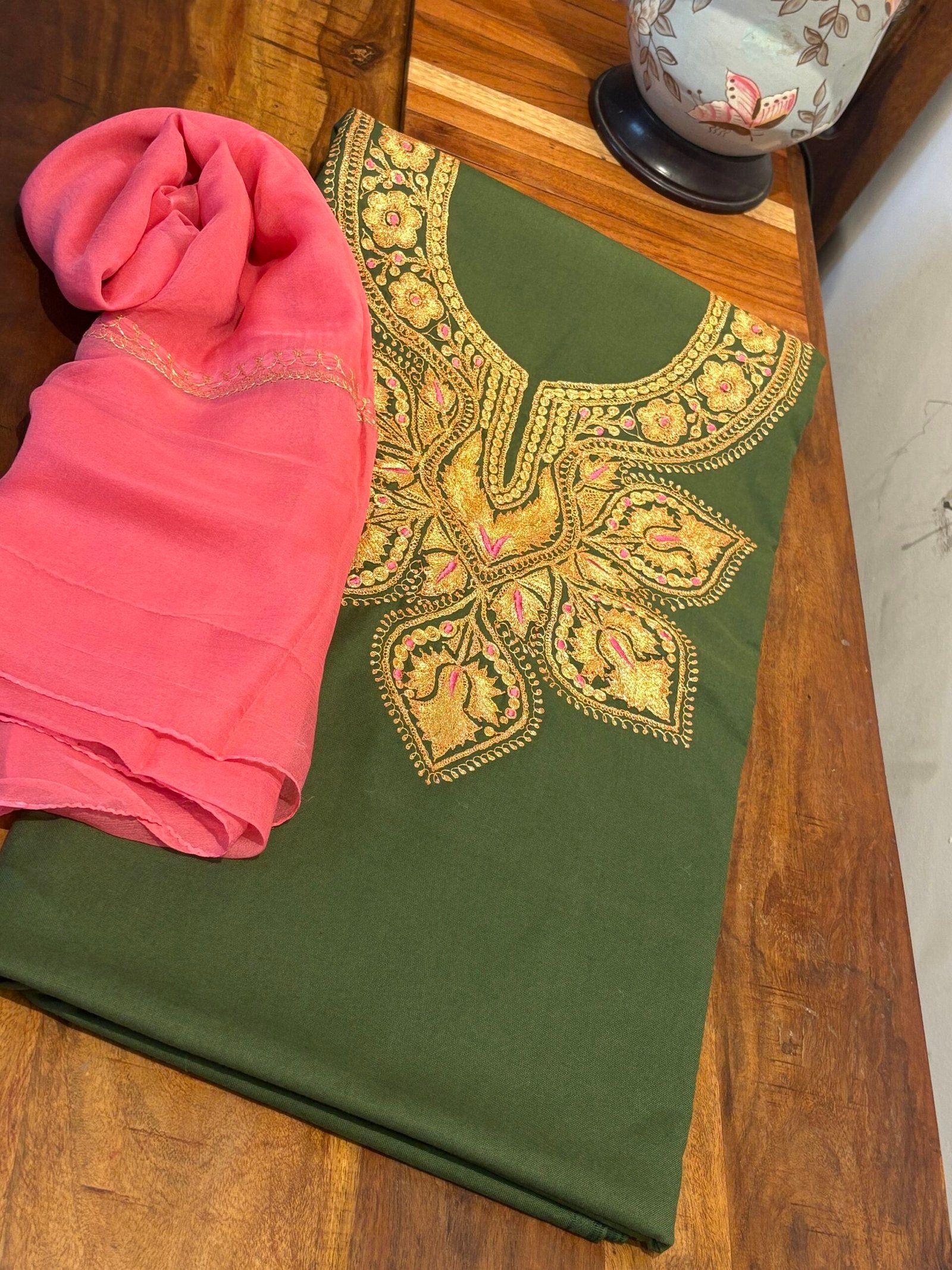 Tilla Embroidery Woollen Spun Salwar Suits with Chiffon Dupatta by Ikhtirah