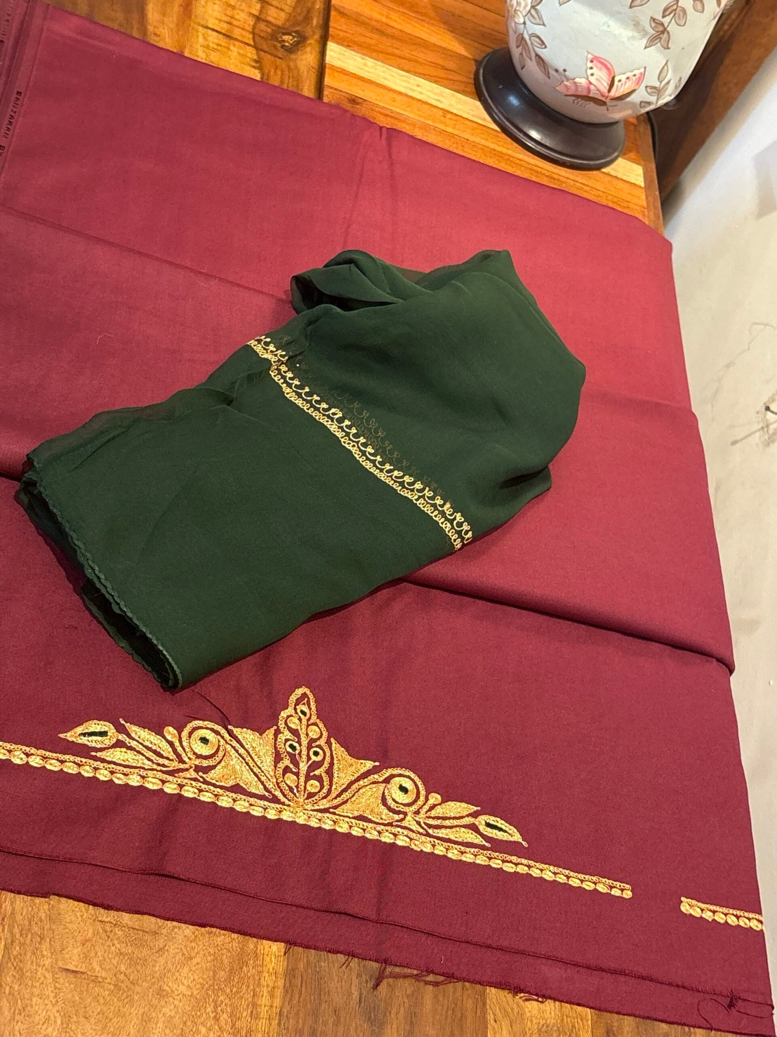 Tilla Embroidery Woollen Spun Salwar Suits with Chiffon Dupatta by Ikhtirah - Image 2