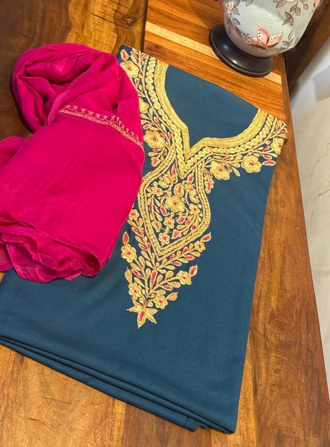 Tilla Embroidery Woollen Spun Salwar Suits with Chiffon Dupatta by Ikhtirah