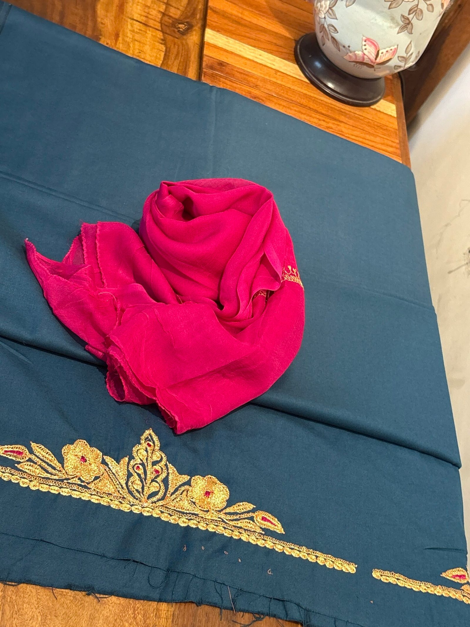 Tilla Embroidery Woollen Spun Salwar Suits with Chiffon Dupatta by Ikhtirah - Image 2