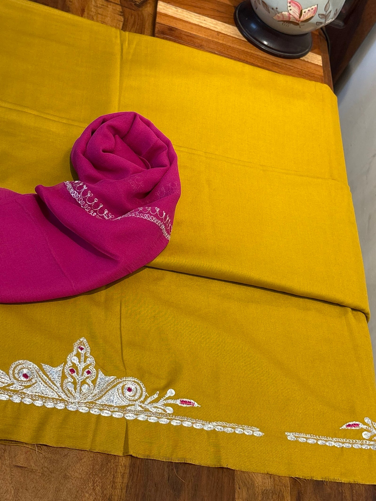 Tilla Embroidery Woollen Spun Salwar Suits with Chiffon Dupatta by Ikhtirah - Image 2