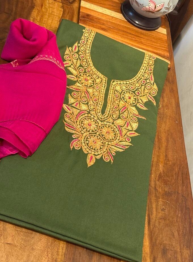 Tilla Embroidery Woollen Spun Salwar Suits with Chiffon Dupatta by Ikhtirah