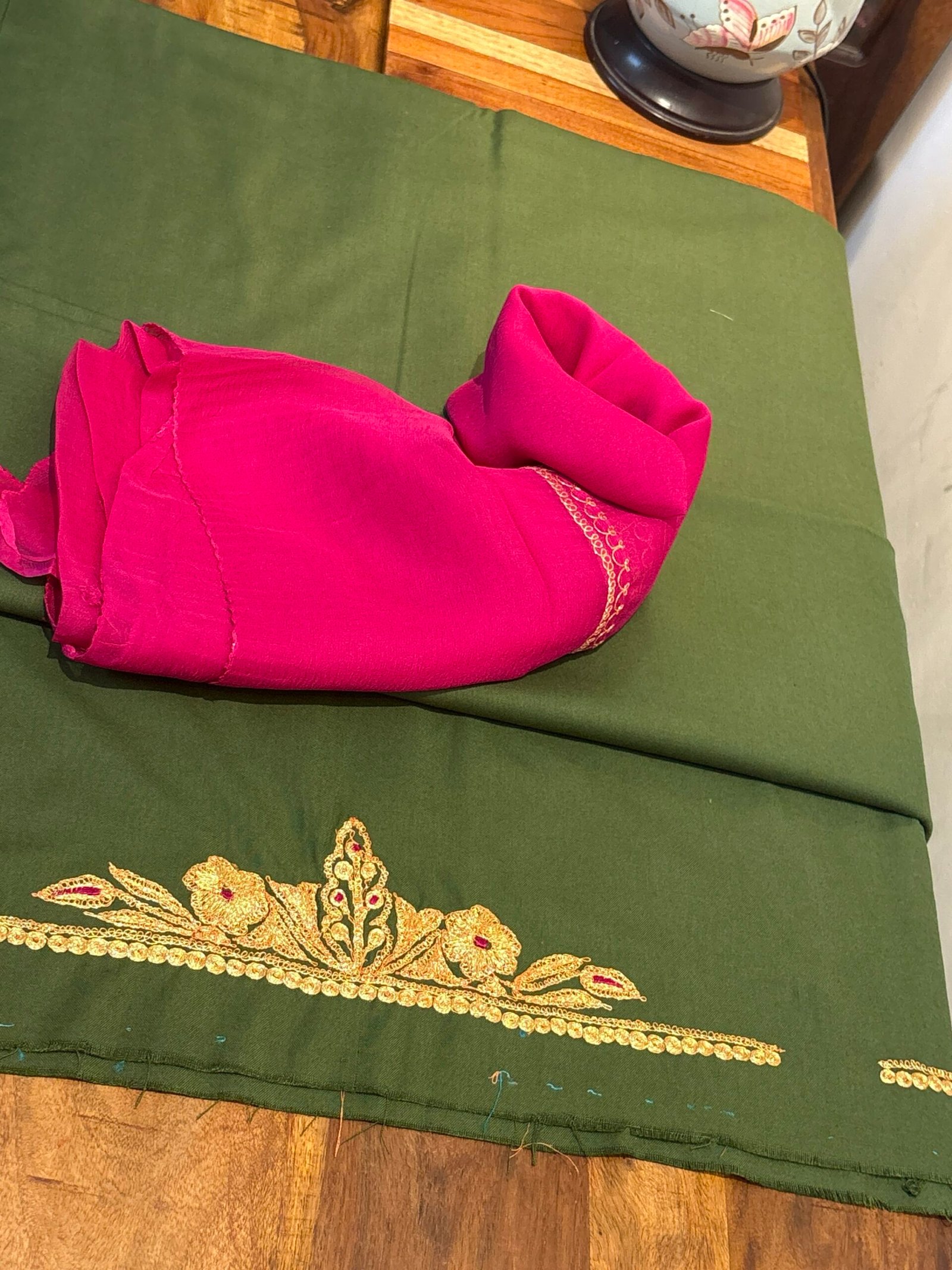 Tilla Embroidery Woollen Spun Salwar Suits with Chiffon Dupatta by Ikhtirah - Image 2