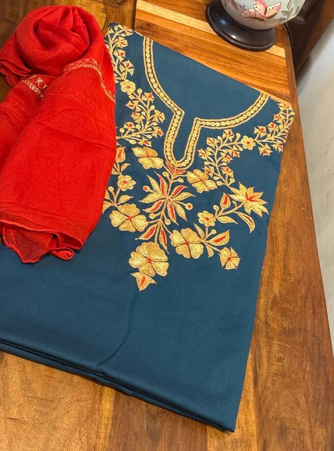 Tilla Embroidery Woollen Spun Salwar Suits with Chiffon Dupatta by Ikhtirah