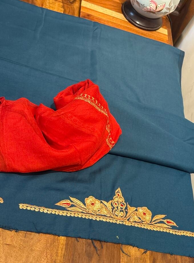 Tilla Embroidery Woollen Spun Salwar Suits with Chiffon Dupatta by Ikhtirah