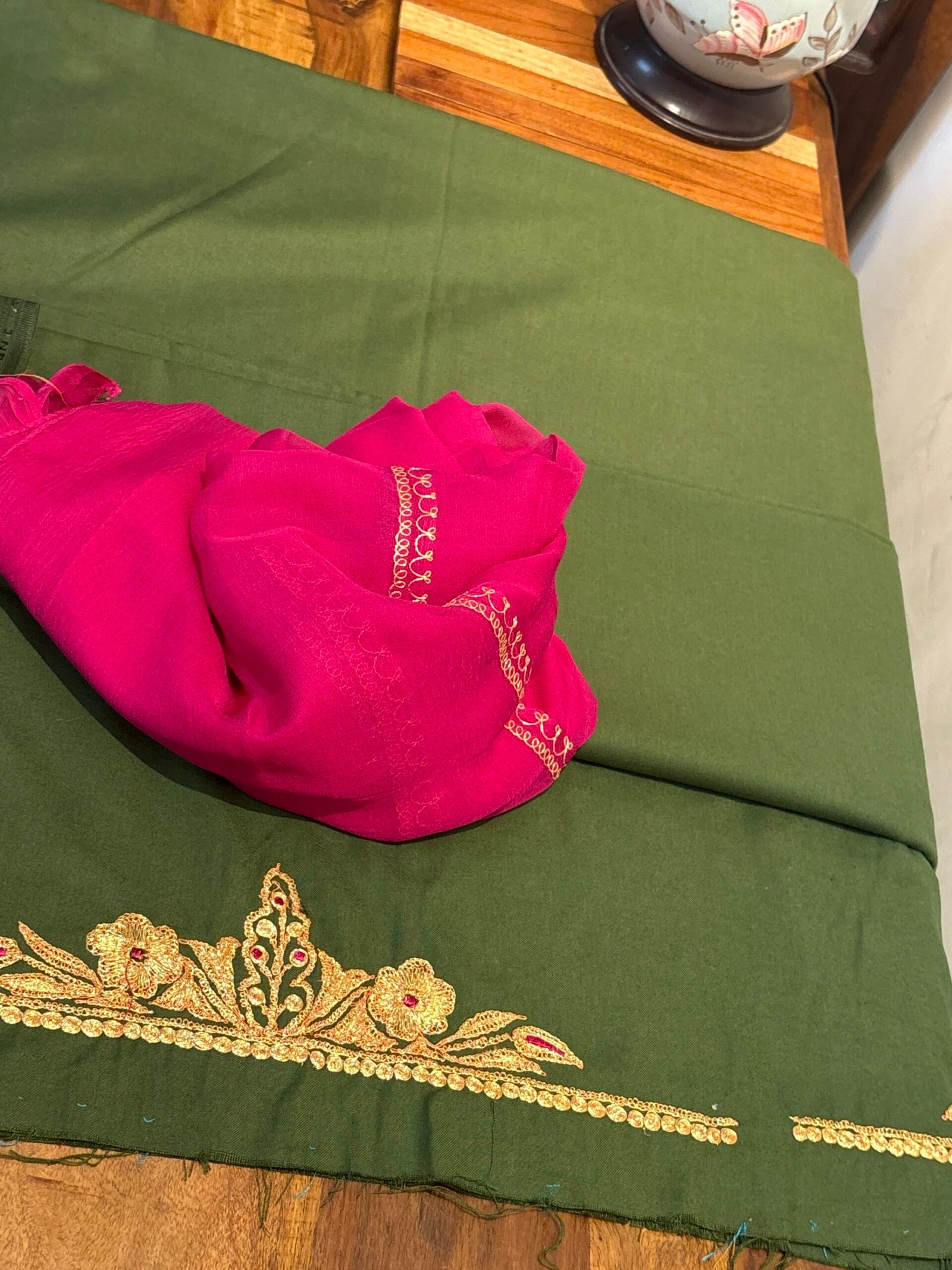 Tilla Embroidery Woollen Spun Salwar Suits with Chiffon Dupatta by Ikhtirah - Image 2