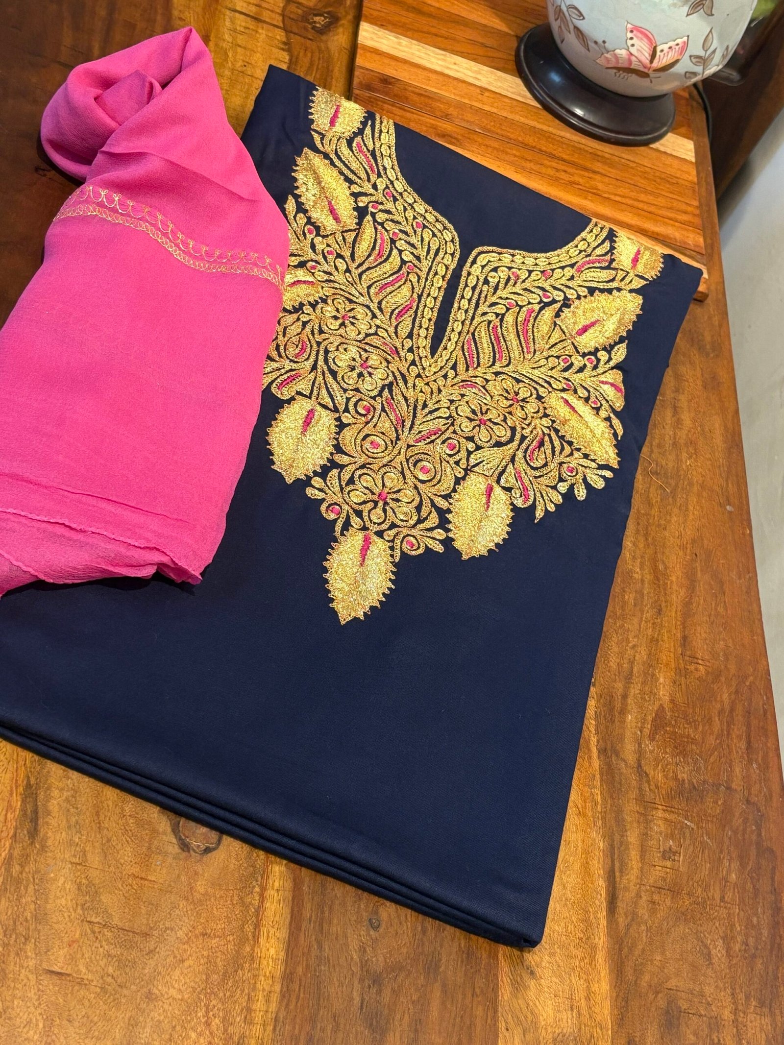 Tilla Embroidery Woollen Spun Salwar Suits with Chiffon Dupatta by Ikhtirah