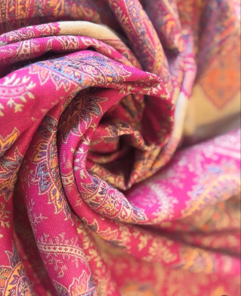 Woollen Woven Salwars with Reversible Shawl by Ikhtirah (Pink) - Image 3