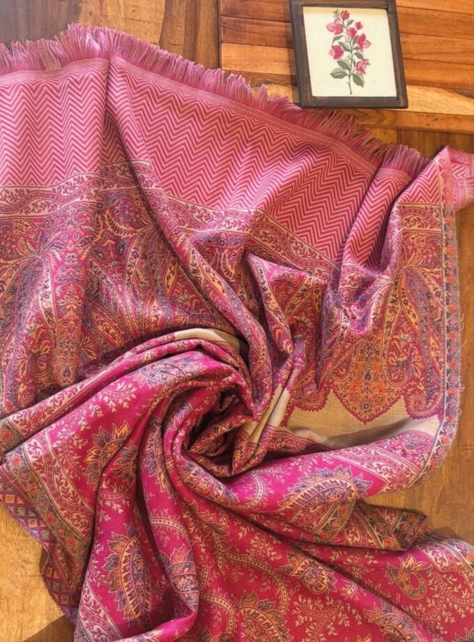 Woollen Woven Salwars with Reversible Shawl by Ikhtirah (Pink)