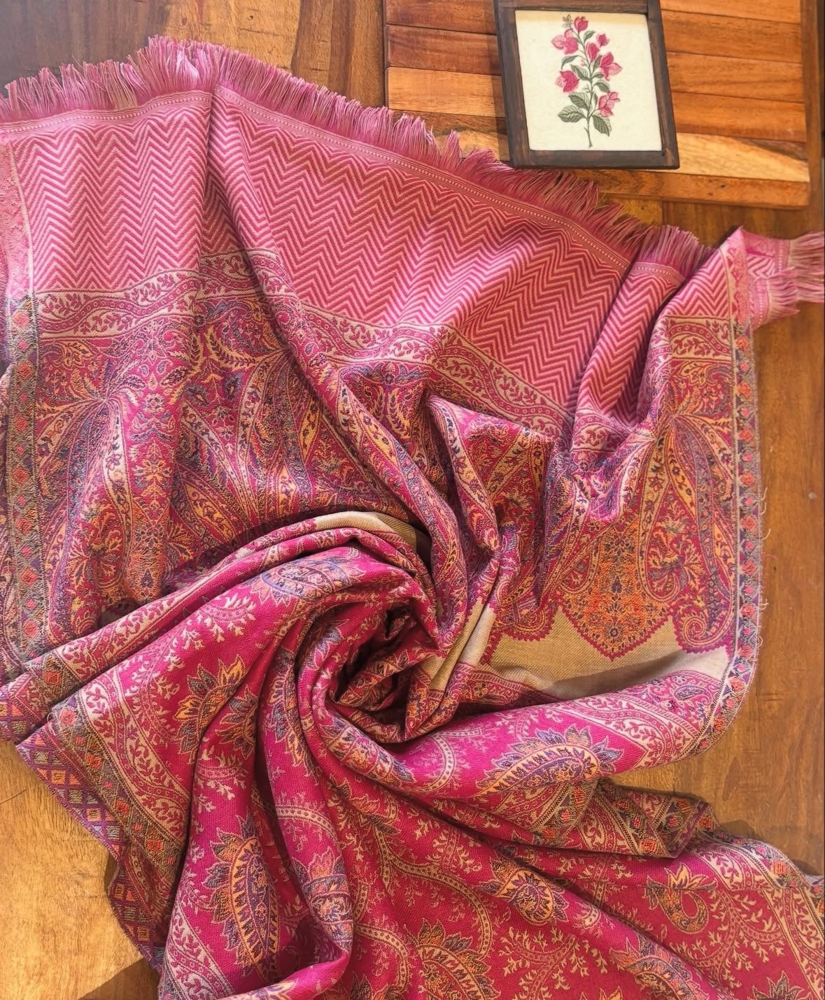Woollen Woven Salwars with Reversible Shawl by Ikhtirah (Pink) - Image 8