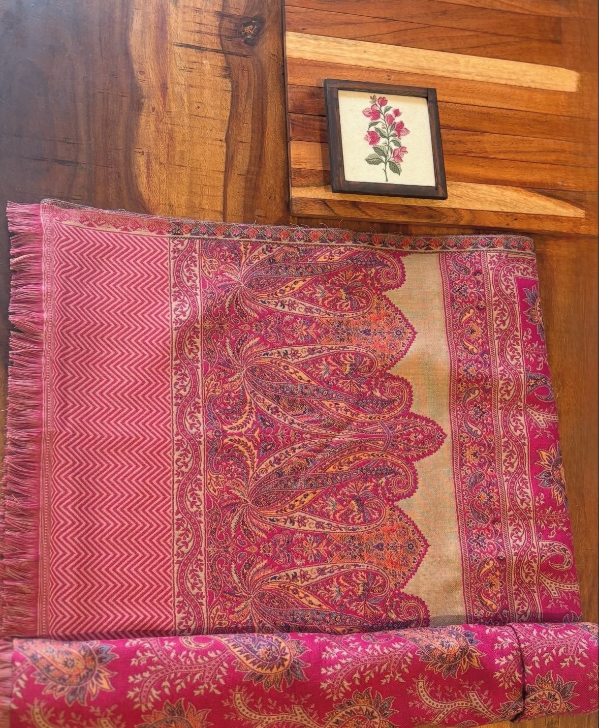 Woollen Woven Salwars with Reversible Shawl by Ikhtirah (Pink) - Image 7