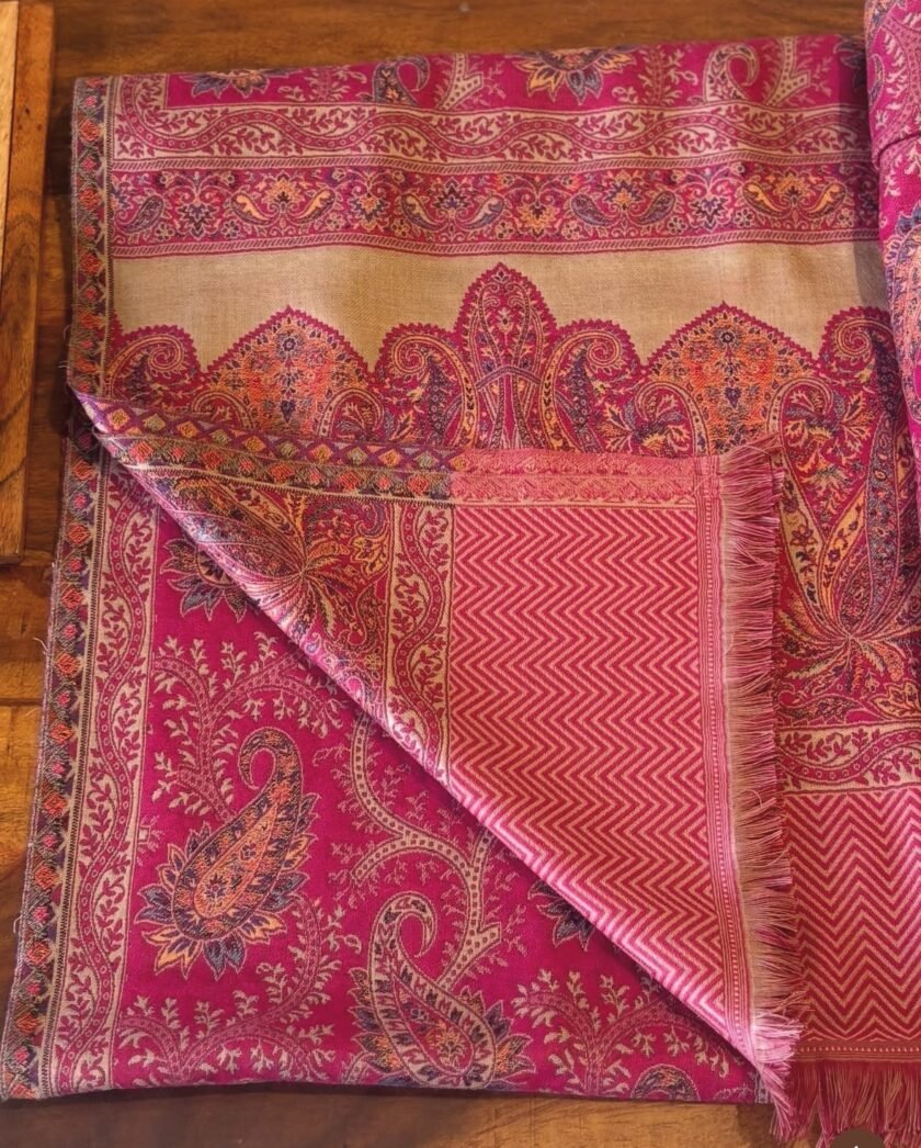 Woollen Woven Salwars with Reversible Shawl by Ikhtirah (Pink) - Image 6