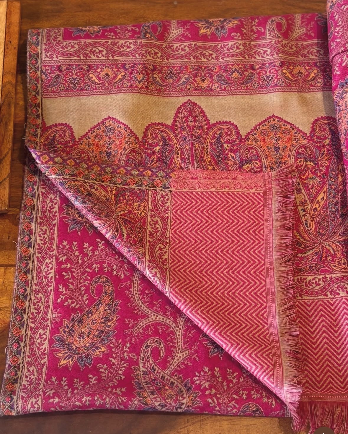 Woollen Woven Salwars with Reversible Shawl by Ikhtirah (Pink) - Image 6