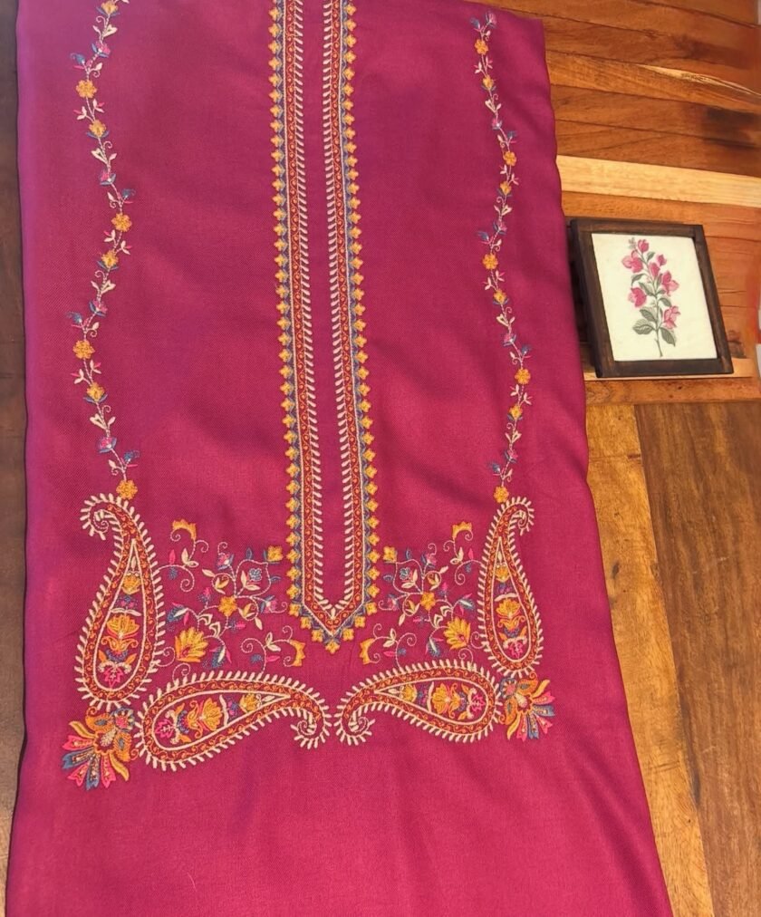 Woollen Woven Salwars with Reversible Shawl by Ikhtirah (Pink) - Image 2