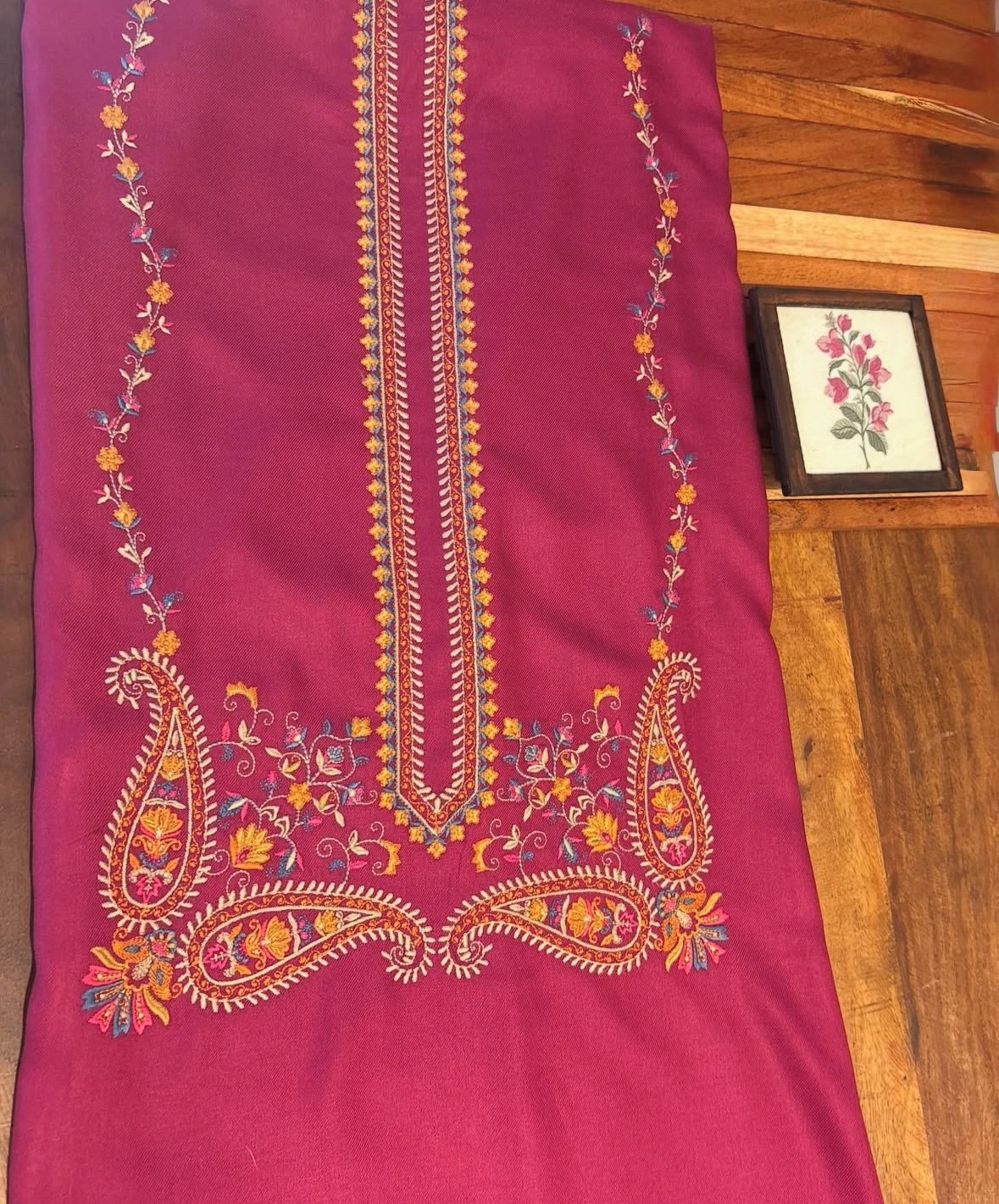 Woollen Woven Salwars with Reversible Shawl by Ikhtirah (Pink) - Image 2