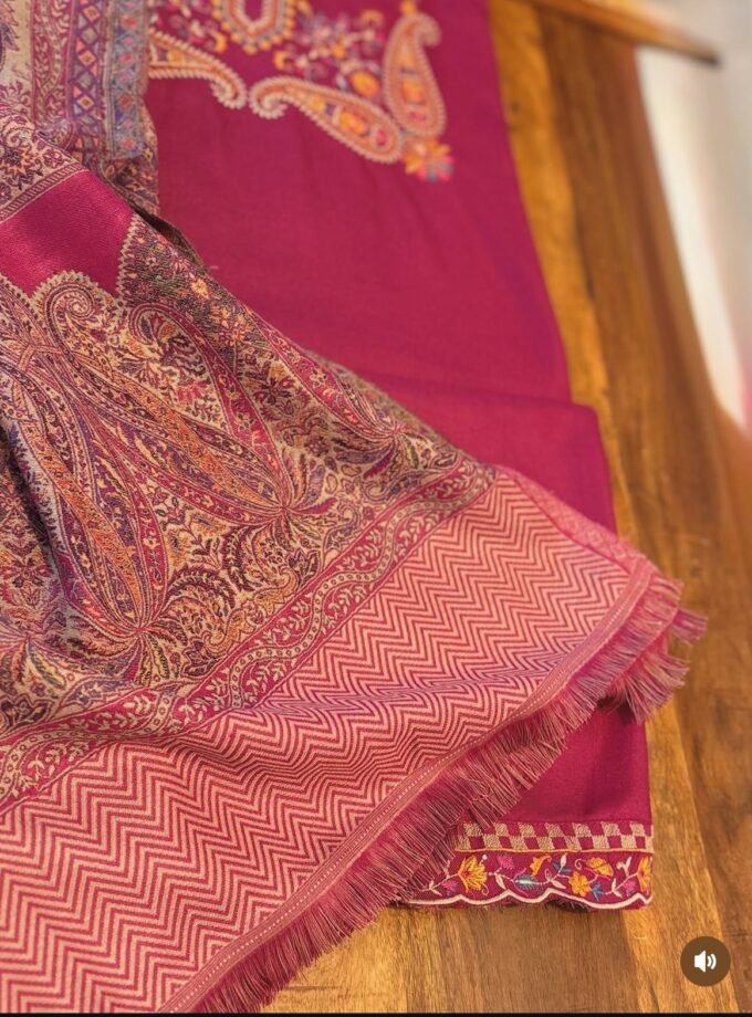 Woollen Woven Salwars with Reversible Shawl by Ikhtirah (Pink)