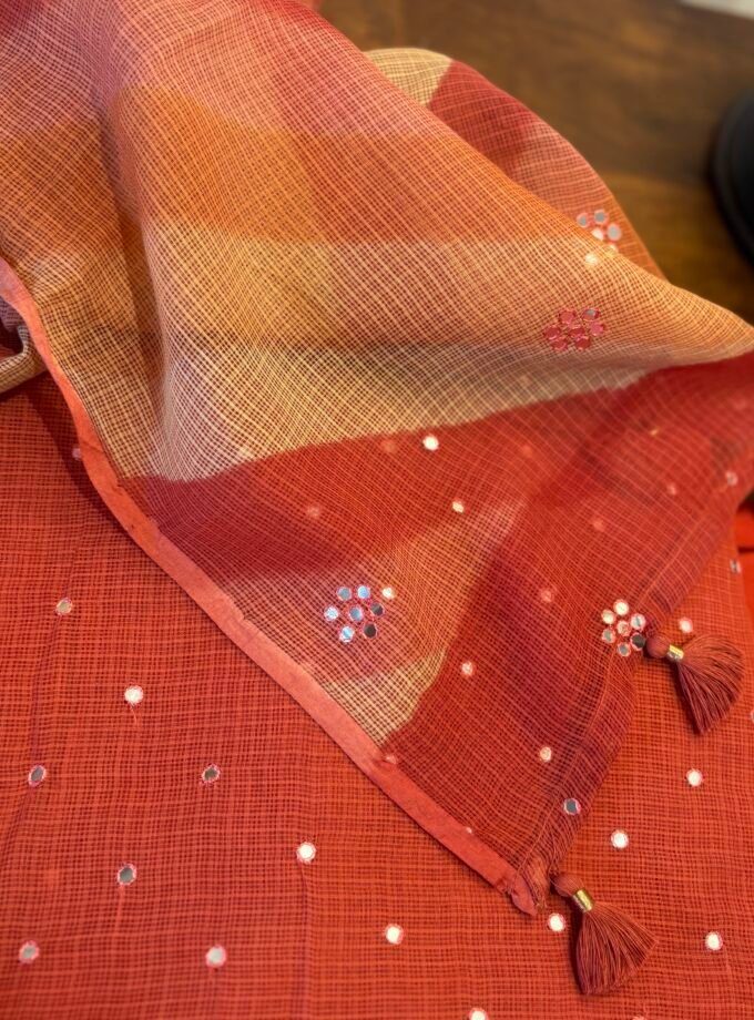 Pure and Soft Cotton Kota by Kota with hand mirror work Salwars by Ikhtirah (Rust)