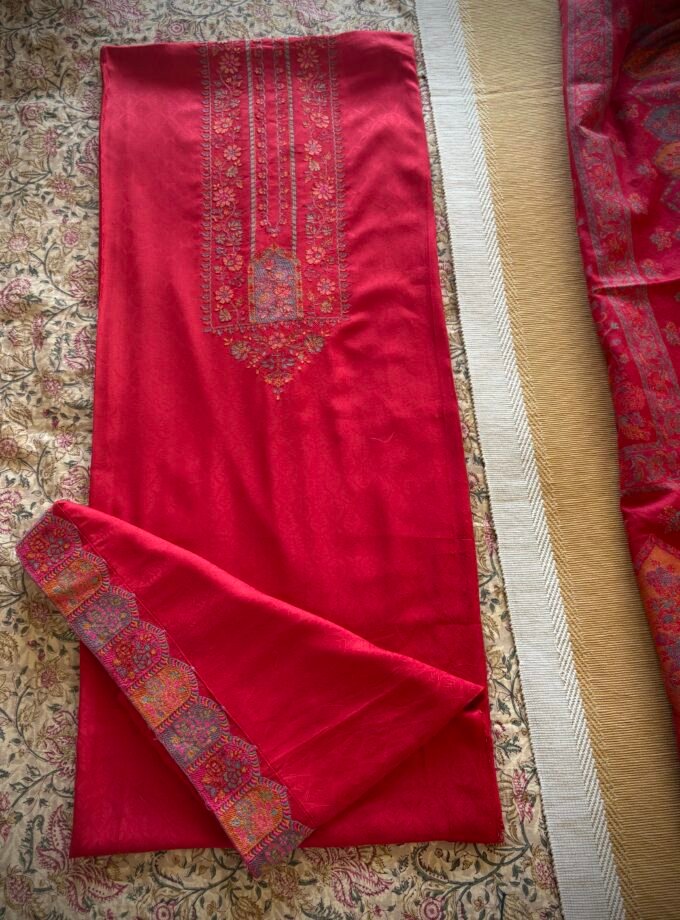 Woollen Woven Salwar with Shawl by Ikhtirah (Red)