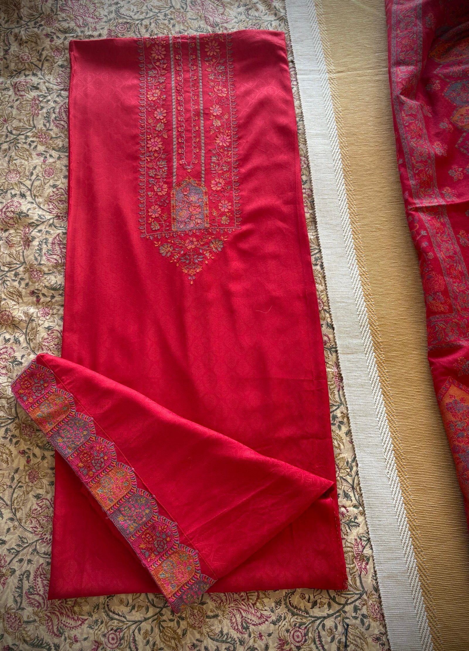 Woollen Woven Salwar with  Shawl by Ikhtirah (Red) - Image 5