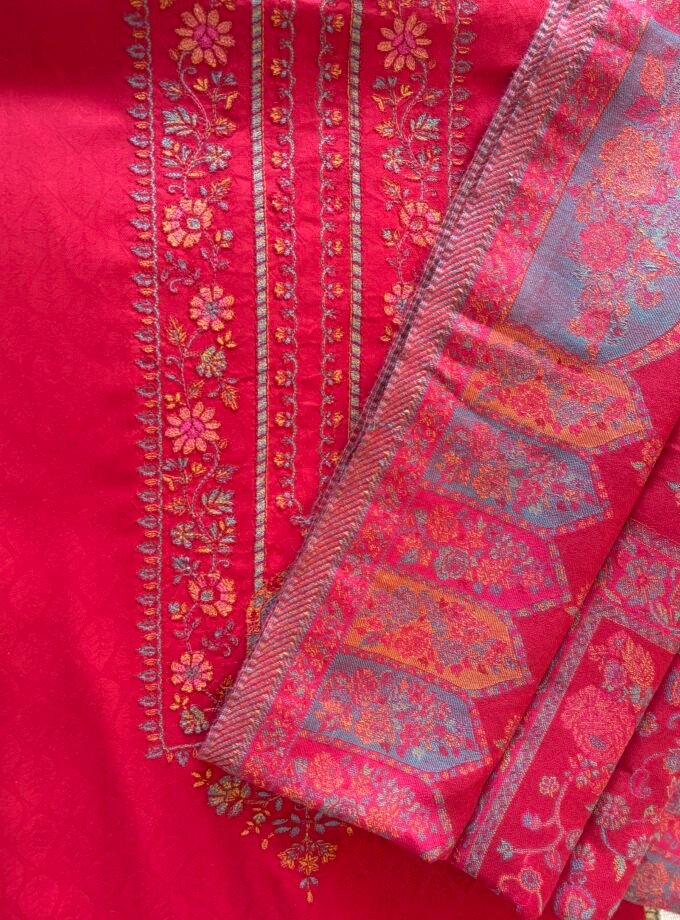 Woollen Woven Salwar with Shawl by Ikhtirah (Red)