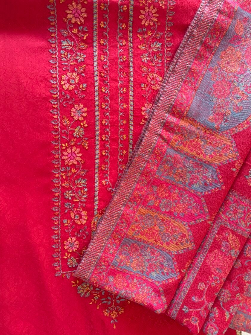 Woollen Woven Salwar with  Shawl by Ikhtirah (Red) - Image 4