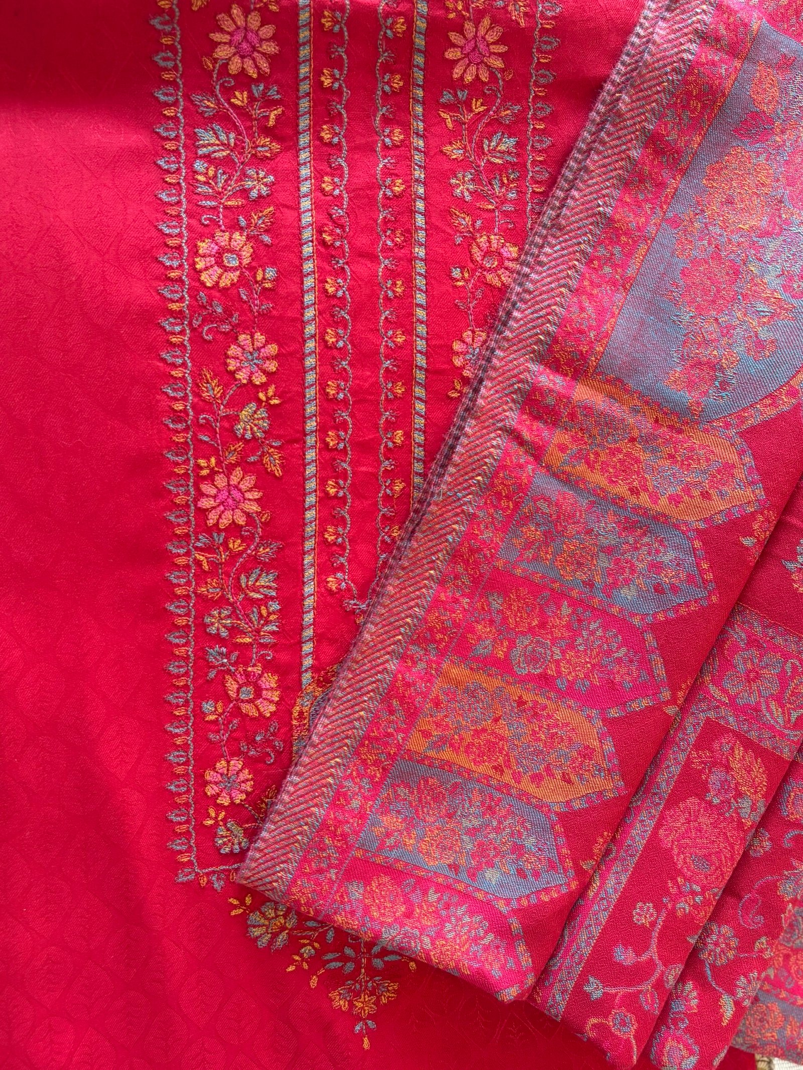 Woollen Woven Salwar with  Shawl by Ikhtirah (Red) - Image 4
