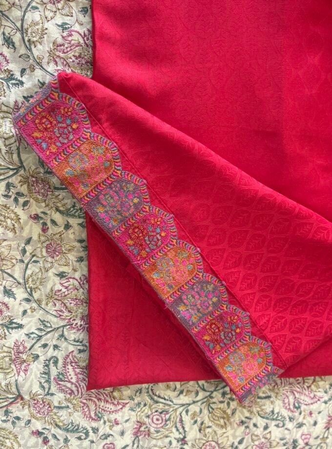 Woollen Woven Salwar with Shawl by Ikhtirah (Red)
