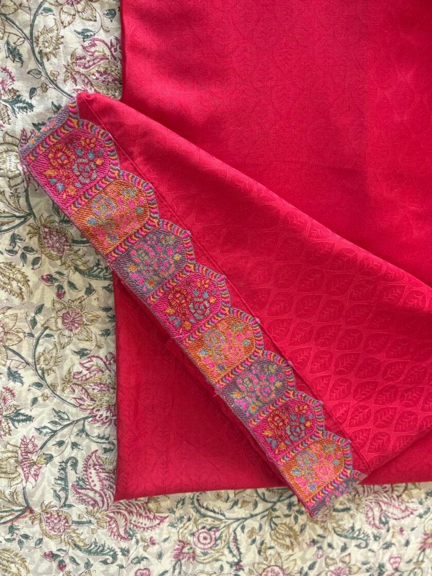 Woollen Woven Salwar with  Shawl by Ikhtirah (Red) - Image 6
