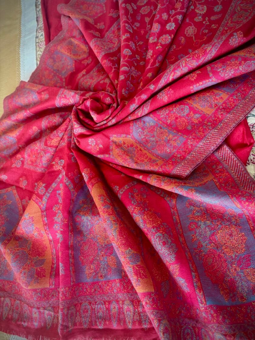 Woollen Woven Salwar with  Shawl by Ikhtirah (Red) - Image 8