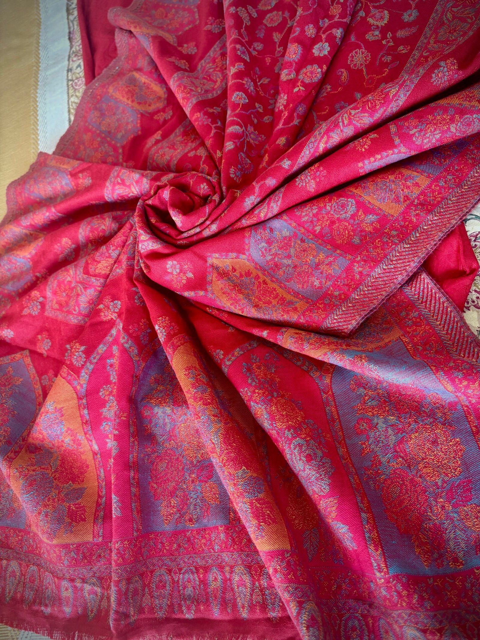 Woollen Woven Salwar with  Shawl by Ikhtirah (Red) - Image 8