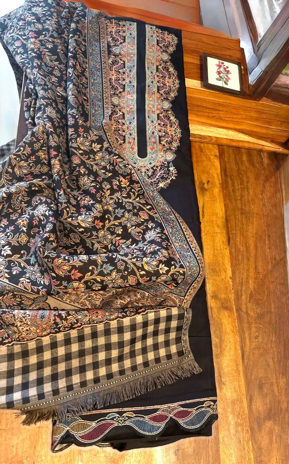 Woollen Woven Salwars with Reversible Shawl by Ikhtirah (Black) - Image 5