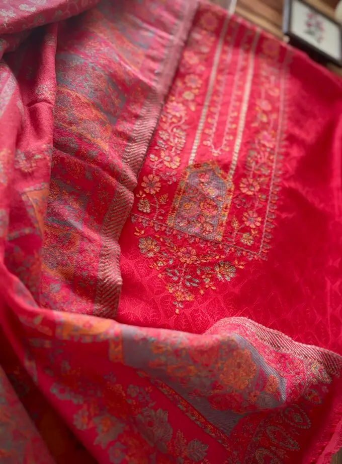 Woollen Woven Salwar with Shawl by Ikhtirah (Red)