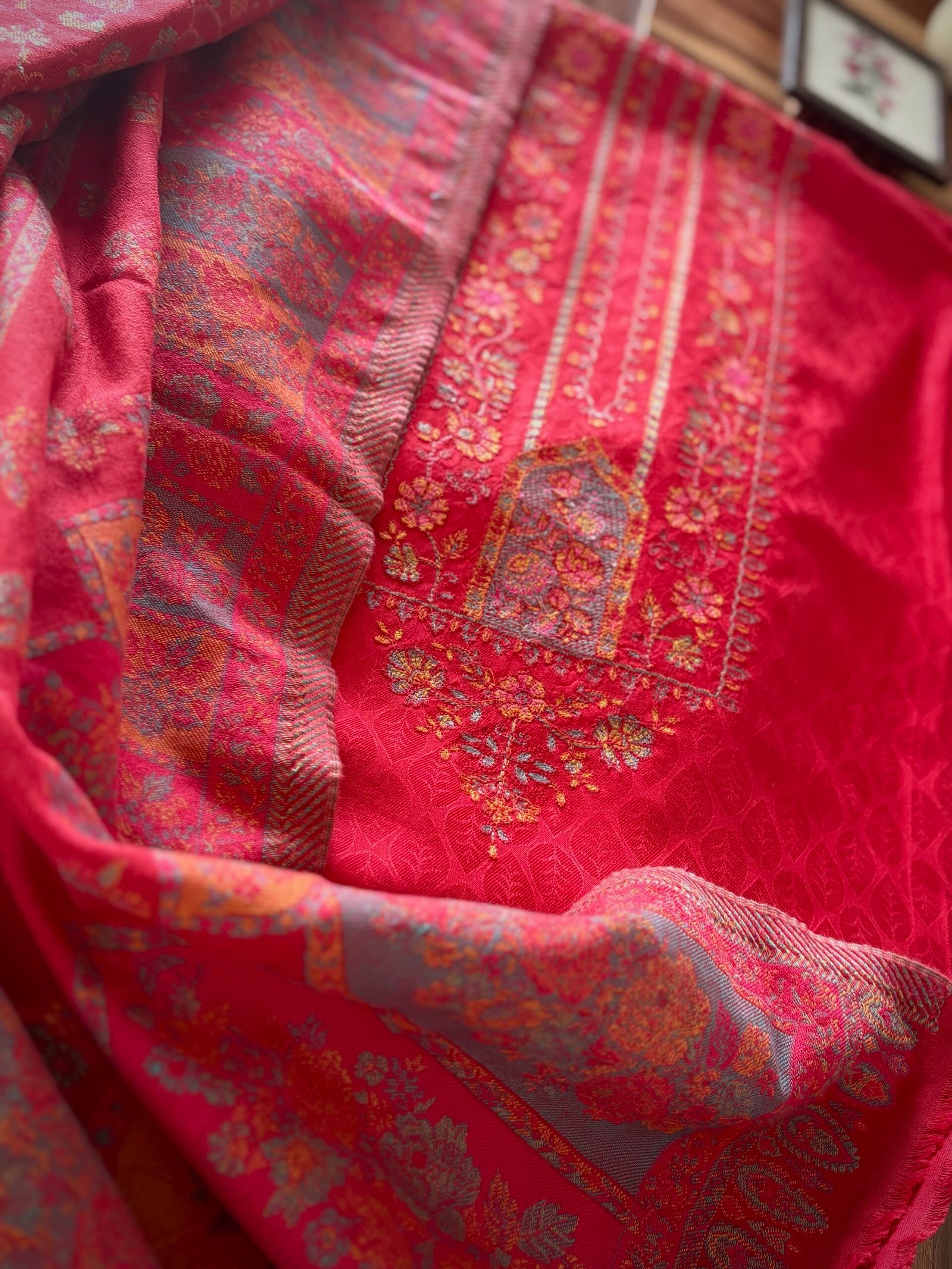 Woollen Woven Salwar with  Shawl by Ikhtirah (Red) - Image 2