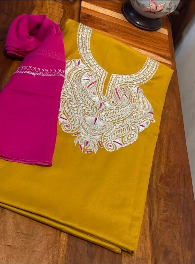 Tilla Embroidery Woollen Spun Salwar Suits with Chiffon Dupatta by Ikhtirah